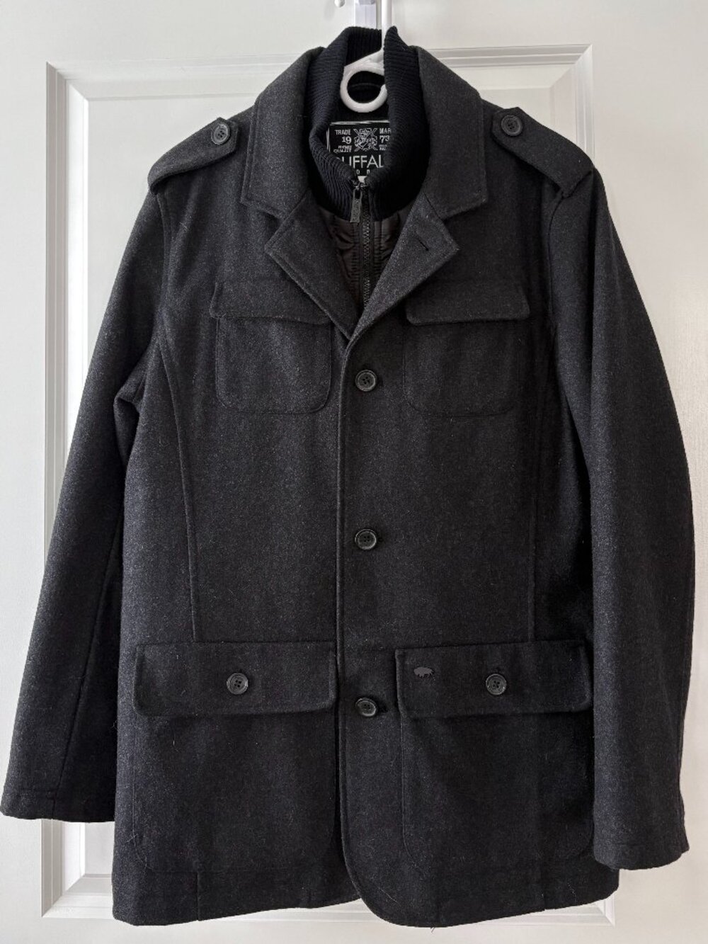 Buffalo David Bitton Military Wool Blend Field Coat Jacket, Charcoal, Size M